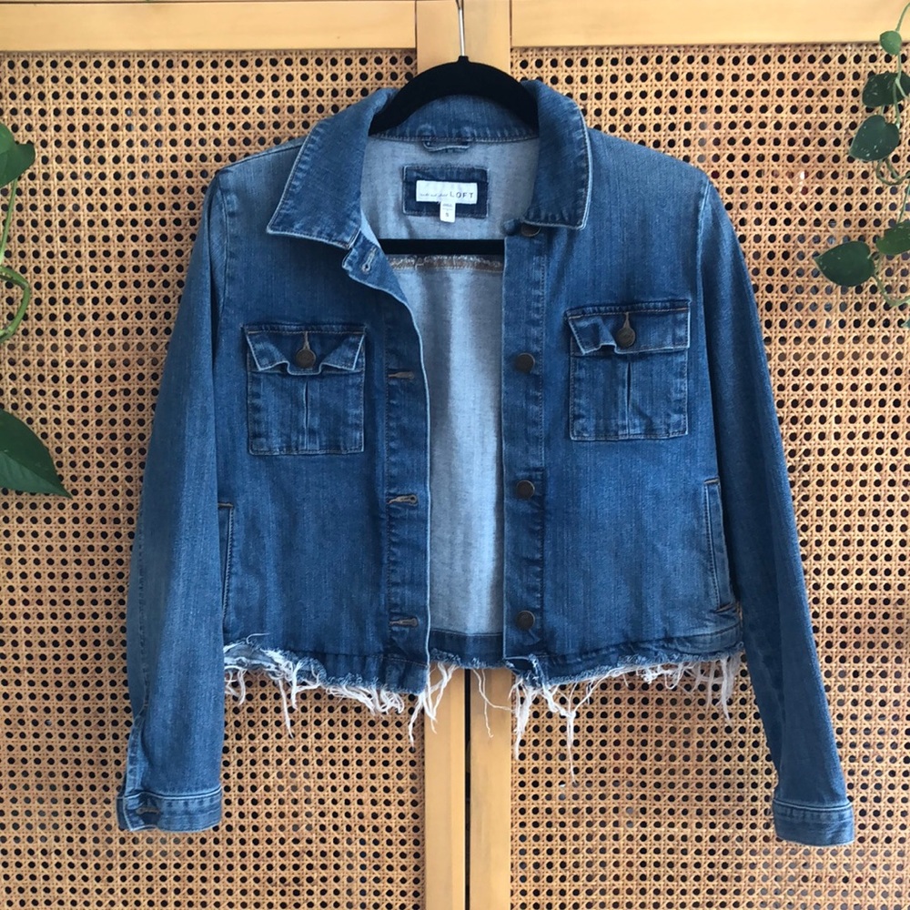 Comfy, Stretchy Loft Jean Jacket with Raw Hem - Size Small